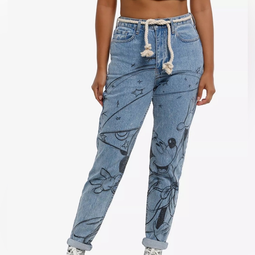 Disney Fantasia Sorcerer's Apprentice Mickey Mouse Belted Mom‎ Jeans Hot Topic